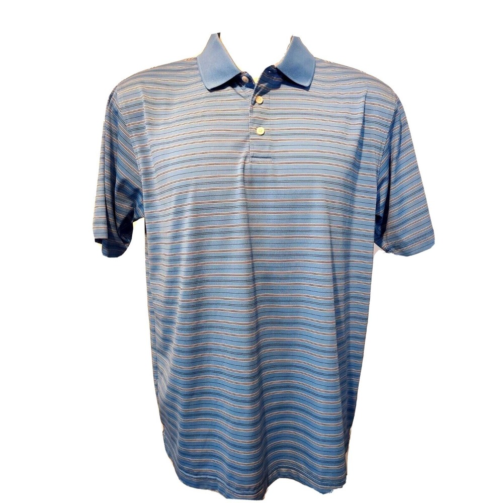 PGA TOUR Polo Shirt Mens Size Large Golf Athleisure Blue Striped Logo Activewear